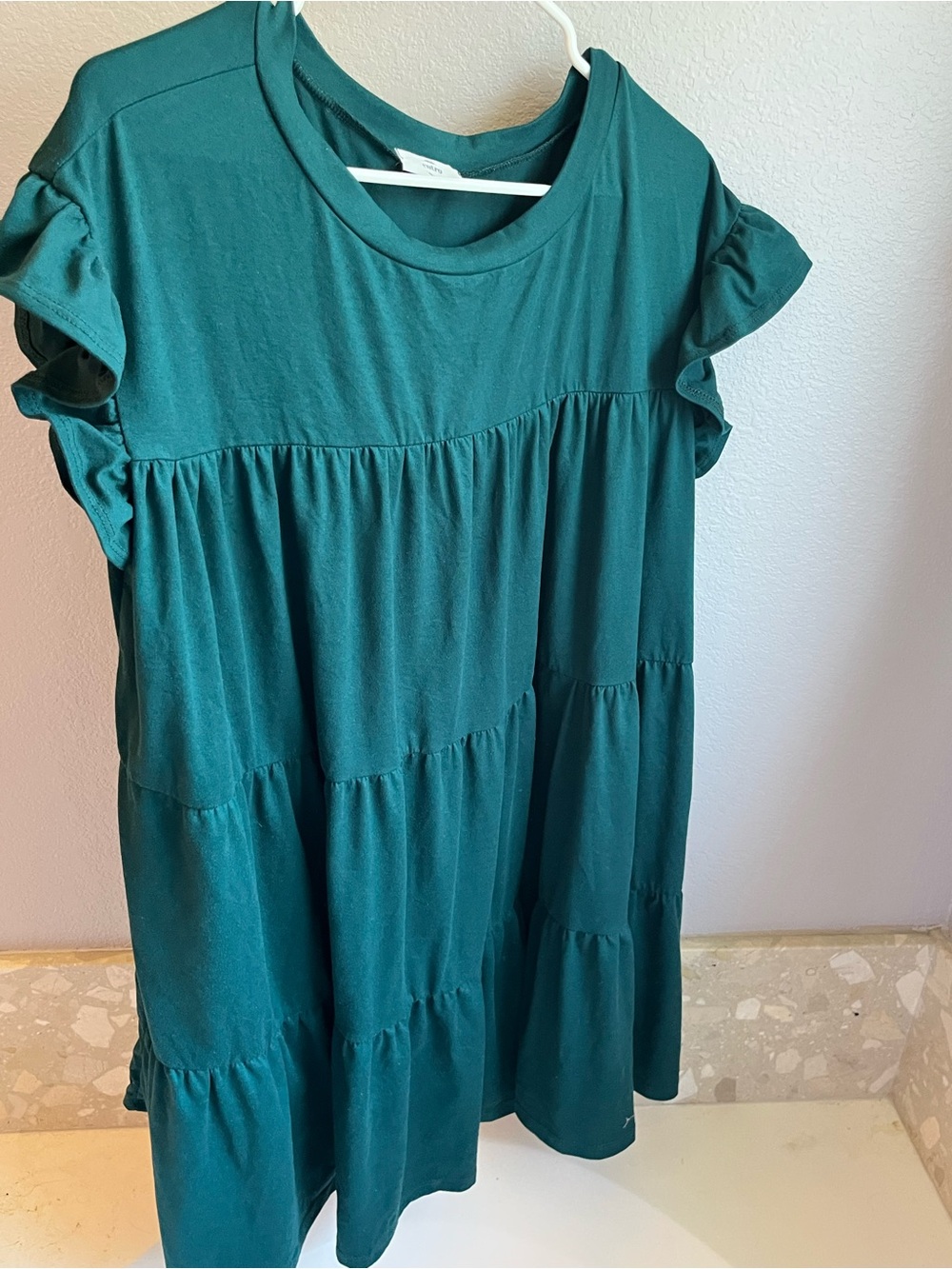 Entro XL Teal Tiered Babydoll Dress Ruffle Sleeves Flowy Soft Like New